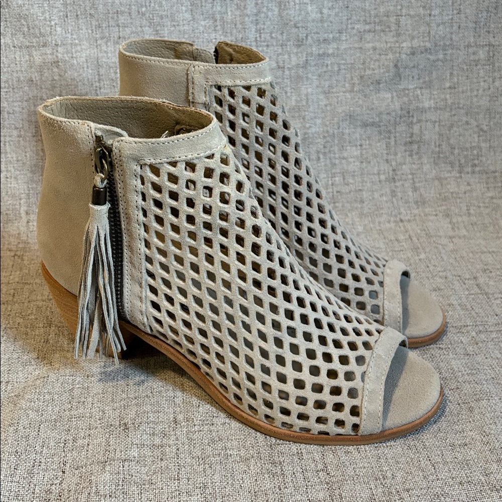Matisse Leather Lattice Cut Out Peep-Toe Tassel Zip Ankle Boots
